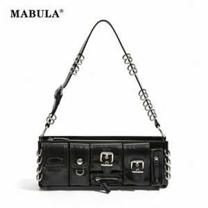 Mabula Soft Pu Leather Women Sacs Sacs Punk Style Filles Cool Small Tote Sac Multi-poches sac à main Black White 035J # #