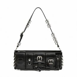 Mabula Vintag Black Underarm Sac à bandoulière punk puny PU Cuir Grayer Handbag Retro Rock Rock Unisexe Cuboid Purse Y9JQ # #