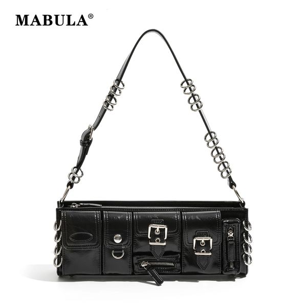 MABULA Vintag noir sous les bras sac à bandoulière Punk élégant en cuir Pu pochette sac à main rétro Rock unisexe cuboïde sac à main 240307