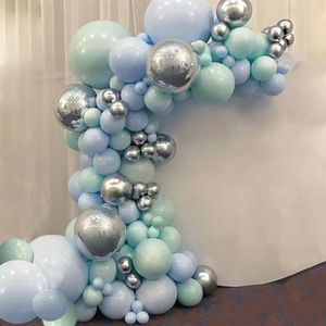 Macaron Bleu Menthe Pastel Ballons Garland Arch Kit Sliver 101pcs DIY Anniversaire Mariage Baby Shower Nouvel An Fête globos Decorati 22641