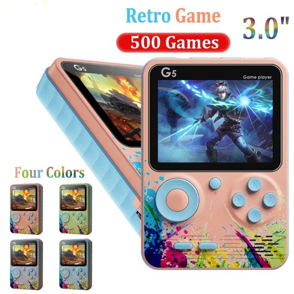 Macaron Color G5 Consola de juegos portátil retro incorporada 500 juegos clásicos Pantalla de 8 bits de 3,0 pulgadas Videojuegos portátiles con batería recargable de 1020 mAh Soporte para salida de TV