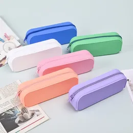 Macaron kleur siliconen etui schattig briefpapier organisator zakje schoolbenodigdheden eenvoudige student grote capaciteit tas