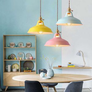 Macaron kleuren indoor hanglampen voor restaurant keuken huis plafondlamp vintage hangende lichte lampenkapverlichtingsarmaturen 0209