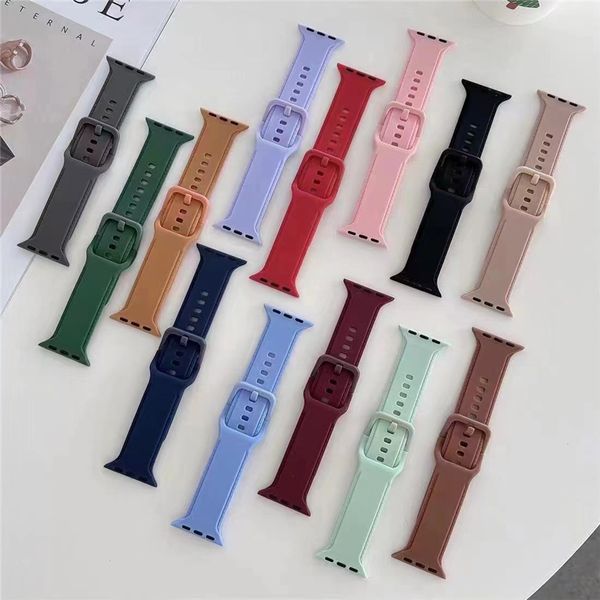 Bracelet de montre en silicone avec fil de coupe coloré Macaron, accessoires portables intelligents pour Apple Watch série 3 4 5 6 7 SE iWatch 38 40 41 42 44 45 mm