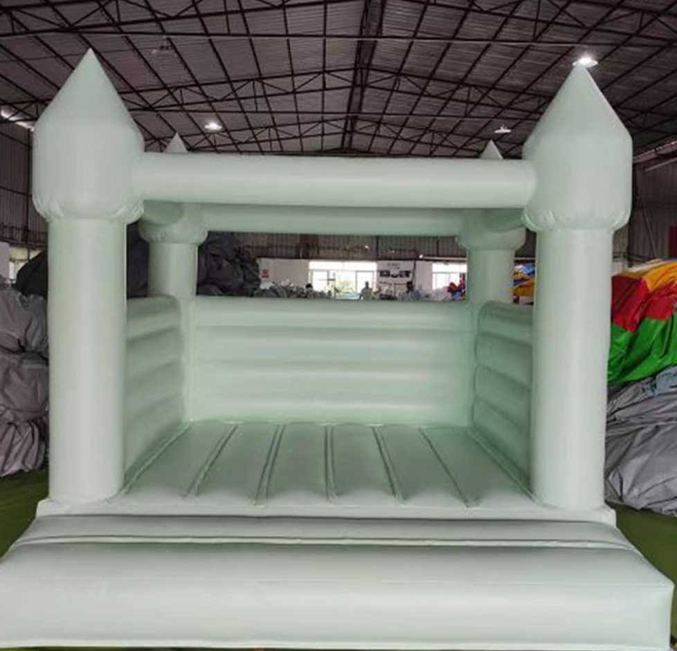 Macaron verde claro Bounce House inflável salto casamento castelo inflável branco Bouncer casamento com ventilador para venda