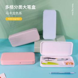 Macaron Pencil Case Multifunctionele briefpapier Frosted PP Plastic Pen Storage Box Cosmetic Office School