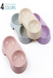 Macaron Pet Double Bowl Plastic kitten honden eten drinkbladeren Cat Feeding Supplies Accessoires Cuenco Para Gatos 220211193S3544628