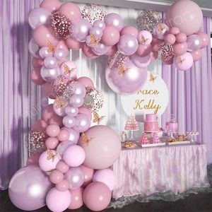 Macaron Pink Ballon Garland Arch Kit Happy Birthday Party Decor Kids Baby Shower Latex Ballon Chain Wedding Feestartikelen 211216