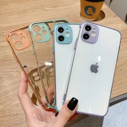 Macaron Serie HD Transparante TPU Soft Case voor iPhone 12 11 Promax 7 8Plus XR XS MAX 11PRO 360 Graad Full Protection Phone Case