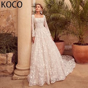 MACDOUGAL col carré a-ligne robe de mariée dentelle Appliques manches longues Court Train vestidos de novia sur mesure pour les femmes 240201