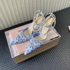 Mach Butterly Knot Stiletto Sandals Luxury Designer Brand 2022 Chaussures Femme PVC RHINESTONS PUBLES PUBLIGNES BLINGS MINE