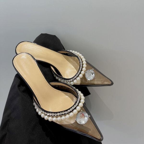 Mach clair PVC mode 6.5 cm talon haut talon robe pantoufle sandale chaussures de luxe qualité strass diamants femmes dame chaussures femme MH3010