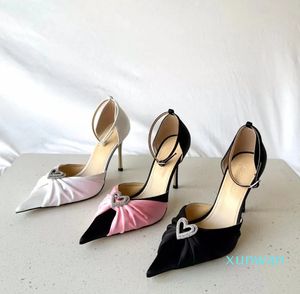 Mach Satijn Strass liefde gesp trouwschoenen Avond stiletto Hakken vrouwen hakken Luxe Ontwerpers enkelbandje Jurk schoen fabriek schoenen Stiletto sandalen