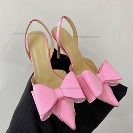 Mach soie Bow slingback pompes talons bout pointu talon aiguille embellissement de cristal chaussures de soirée à enfiler chaussures d'usine de luxe pour femmes avec boîte