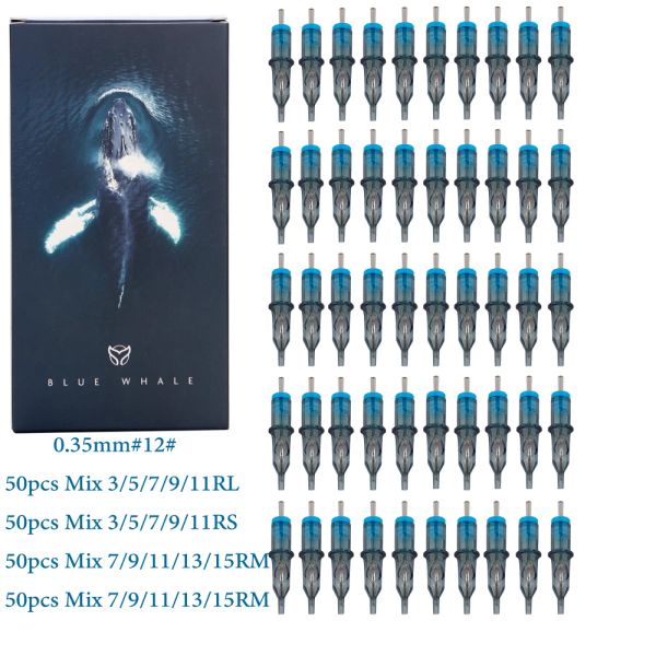 Machine 50pcs / boîte Blue Tattoo Needles Cartouches Mélangez assortiment # 12 RL RM RS M1 pour la cartouche rotative Tattoo Machine Pen Girps Supplies