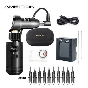 Machine Ambition Rotary Cartridge Tattoo Machine Gun Kit avec wireless Tattoo Battery Grip Power 1600mAh 10pcs Cartouchez à cartouche