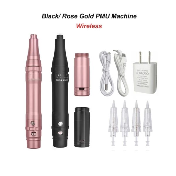 Machine à tatouer sans fil PMU Dermographis, noir/or Rose, pour maquillage Permanent, lèvres et sourcils