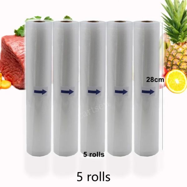 Máquina BPA Gratis 5/10/20 Rollos/Lot Cocina Bolsas de almacenamiento de vacío de alimentos para sellador de vacío 28 cm*500 cm