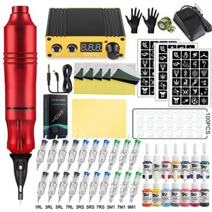 Machine Tattoo Tattoo Hine Kits Alimentation Rotary Pen avec 20pcs Cartouches Aigneles Hine Permanent pour tatoueur