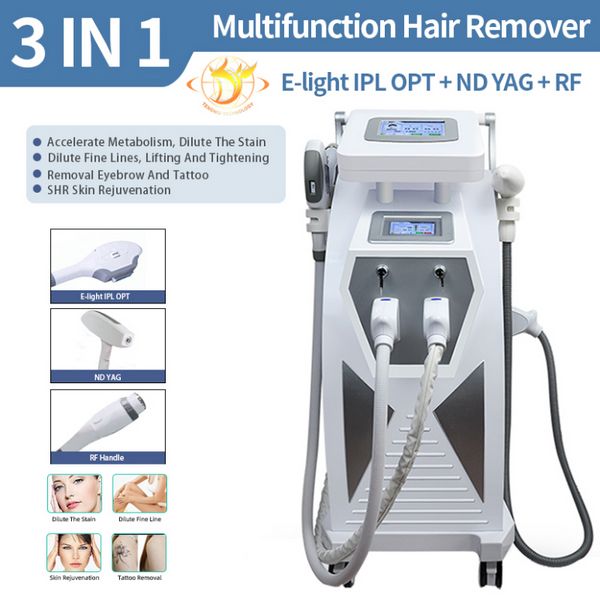 Máquina de carga Logotipo personalizado Multifunción 3 en 1 Opt IPL Máquina para depilación Rf Estiramiento facial Nd Yag Máquina de eliminación de tatuajes con láser 158