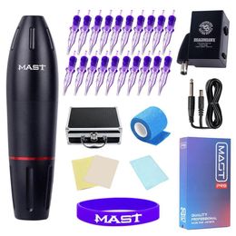 Machinemast K2 Tattoo Rotary Pen Hine Kit Permanente make-up LCD Oplaadbare batterij Naalden Cartridge Set voor tattoo-artiest