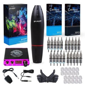 Kit de tatuaje de mástil de máquina, agujas de cartucho, pluma rotativa eléctrica, Hine con tintas, Pedal de pie, maquillaje permanente, suministros de tatuaje