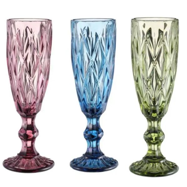 Copa de color Vintage prensada a máquina, copa de vino blanco, flauta de champán, vaso de agua, copas de cristal verde, azul y rosa, copa de cristal AU23