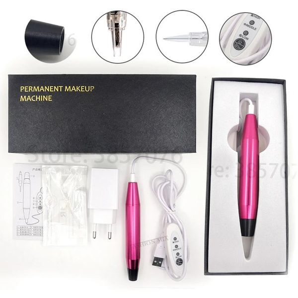 Máquina profesional de maquillaje semipermanente Hine, lápiz de contorno de labios y cejas, Kit de pistola de tatuaje artístico de belleza con 10 agujas de cartucho