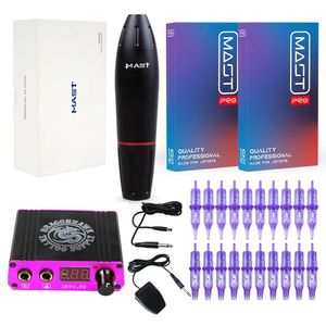 Machine Professional Tattoo Kits Rotary Tattoo Pen Hine Guns Permanente Make -up Hine Color Inks Power Supply Cartridge Naalles D3029