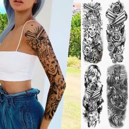 Machine Sexy Full Arm Temporary Tattoos Sticker For Women Men Adult Gun Nun Vines Realistic Fake Tattoo Sleeves Large Tatoos Paste