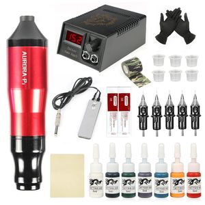 Machine Tattoo Hine Kits Aurora P1 LCD Rotary Pen Tatoo Power with Cartridges Needles Permanent Makeup for Tattoo Beginners Artist