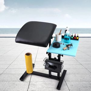 Máquina de tatuaje Máquina Reposabrazos Soporte Soporte Ajustable 55 cm a 90 cm Herramienta de artista de acero Almohadilla de cuero PU Negro Reposapiés resistente para muñeca pie