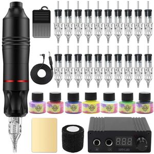 Machine Tattoo Pen Kit Cartridge Tattoo Hine Kit Tattoo Power Alimentation 20pcs Tatouage Cartoue Aigules Tatouage Supplies avec boîtier de transport