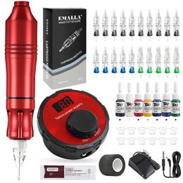 Machine Tattoo Rotary Hine Pen Style Set Compleet LCD Power Pedal Naalden Tattoo Supply Kit Permanente Make-up Hine Assortiment