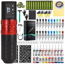 Máquina Inalámbrica Tattoo Kit Rotaty Battery Pen con paquete de alimentación portátil Agujas de cartucho de 1800 mAh para artistas de tatuaje