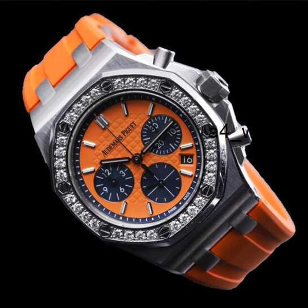 Reloj de maquinaria Reloj funcional Reloj AP 26231ST Calibre mecánico automático de acero con diamantes original con un diámetro de 37 mm Reloj con esfera de panda naranja