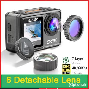 Machines Action Camera Filtre amovible 6 Lens 5k 30fps 4k 60fps 48MP Double écran 2 