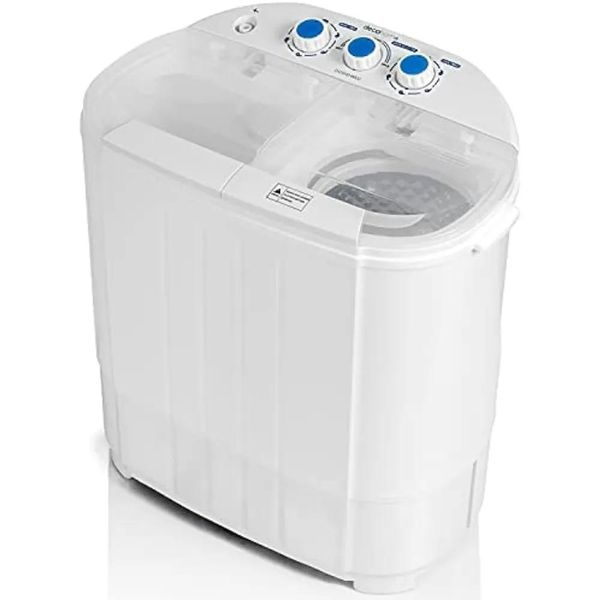 Machines Lave-linge compact avec cuve double pour lavage et essorage, portable, système de drainage par gravité intégré, cycles de lavage par agitation