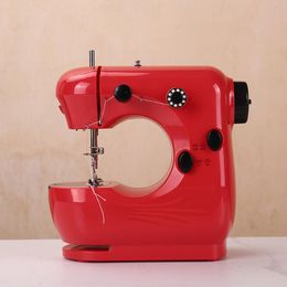 Máquinas INNE Mini Máquina de coser roja Portátil Hogar Adaptador de pedal de doble velocidad Bobinado automático Manual multilingüe