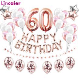 Machines rose or numéro 60 ballons en papier d'aluminium 60e joyeux anniversaire décorations de fête adulte de 60 ans homme femme fournit soixante anniversaire