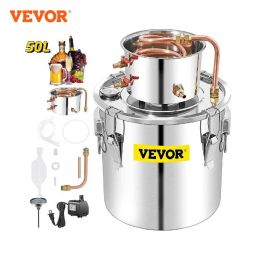 Machines Vevor 50l Moonshine Still Alcohol Distiller met waterpomp Roestvrij koper Diy Home Brew Ethanol Wine Essential Oil Brewing Kit