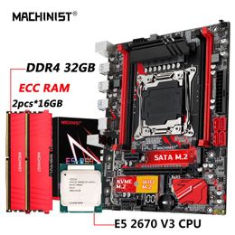 MACHINIST RS9 X99 Placa base Combo LGA 2011-3 Set Xeon E5 2670 V3 Kit CPU Procesador DDR4 32GB Memoria RAM NVME M.2 cuatro canales 240307