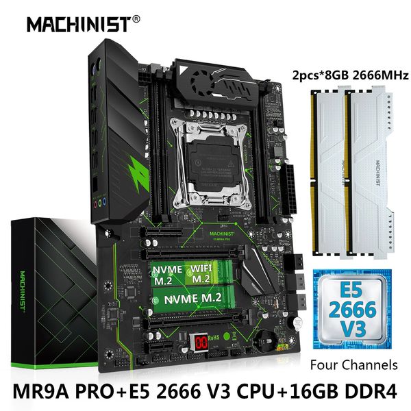 MACHINIST X99 Kit de carte mère Xeon E5 2666 V3 CPU LGA 2011-3 processeur 16GB = 2*8G DDR4 2666Mhz mémoire RAM NVME M.2 MR9A PRO 240307