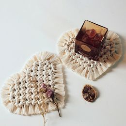 Macrame Coasters Matten met kwast Boheemse gevlochten schattige bureautafel decoratie voor thuiscafé kantoor decoratie