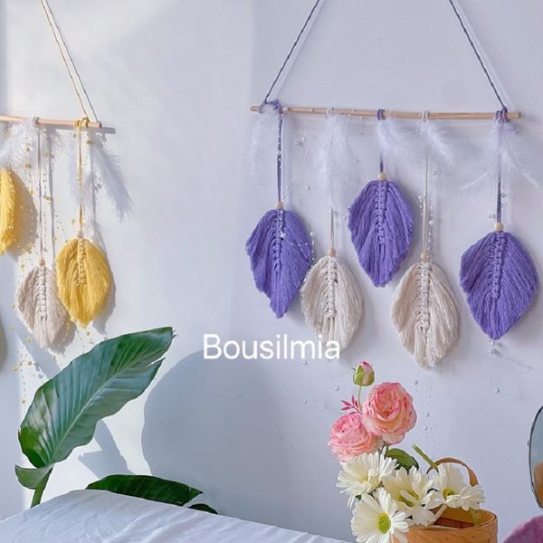 Macrame DIY Feath Leaves Tapestry Material Sac complet Ensemble d'accessoires Creative Room Wall Hanging Bohemian Decoration