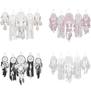 Macrame Rream Catchers 5 pièces Blanc Boho mur suspendu receveur de rêve de baby shower décorations pour mur suspendu à la maison décoration 231221