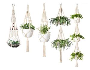 Ensemble de cintre de plante de macrame de 5 garnitures suspendues en intérieur Panier de jardinière de fleur de fleur de pott boho décoration intérieure13612194