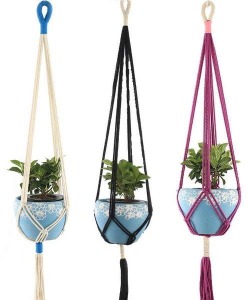Cintres pour plantes en macramé en corde de jute - Panier suspendu intérieur/extérieur pour pots de fleurs - Décoration d'intérieur fantaisie en blanc/violet/noir