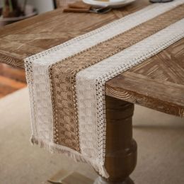 Macrame Table Runner Khaki Couleur solide tissu matériau naturel American American Holiday Tissu Test Table de table de mariage