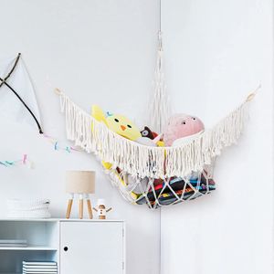 Macrame speelgoed hangmat corner hangende net net kinderspeelgoed opslagmand boho muurmanden organisator hangmat ruimtevaart saver driehoek nettas